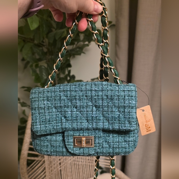 Handbags - Chic Tweed Shoulder Bag - Teal